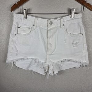 Zara White Shorts Size 6 Mid Rise Cut Off  Denim Distressed